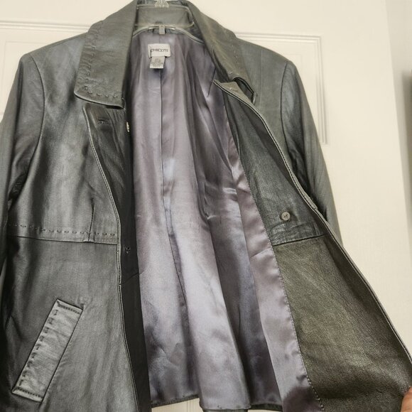 CHICO'S women's jacket 100% Genuine Leather Gray/Silver size 2 2-sides - Picture 6 of 8